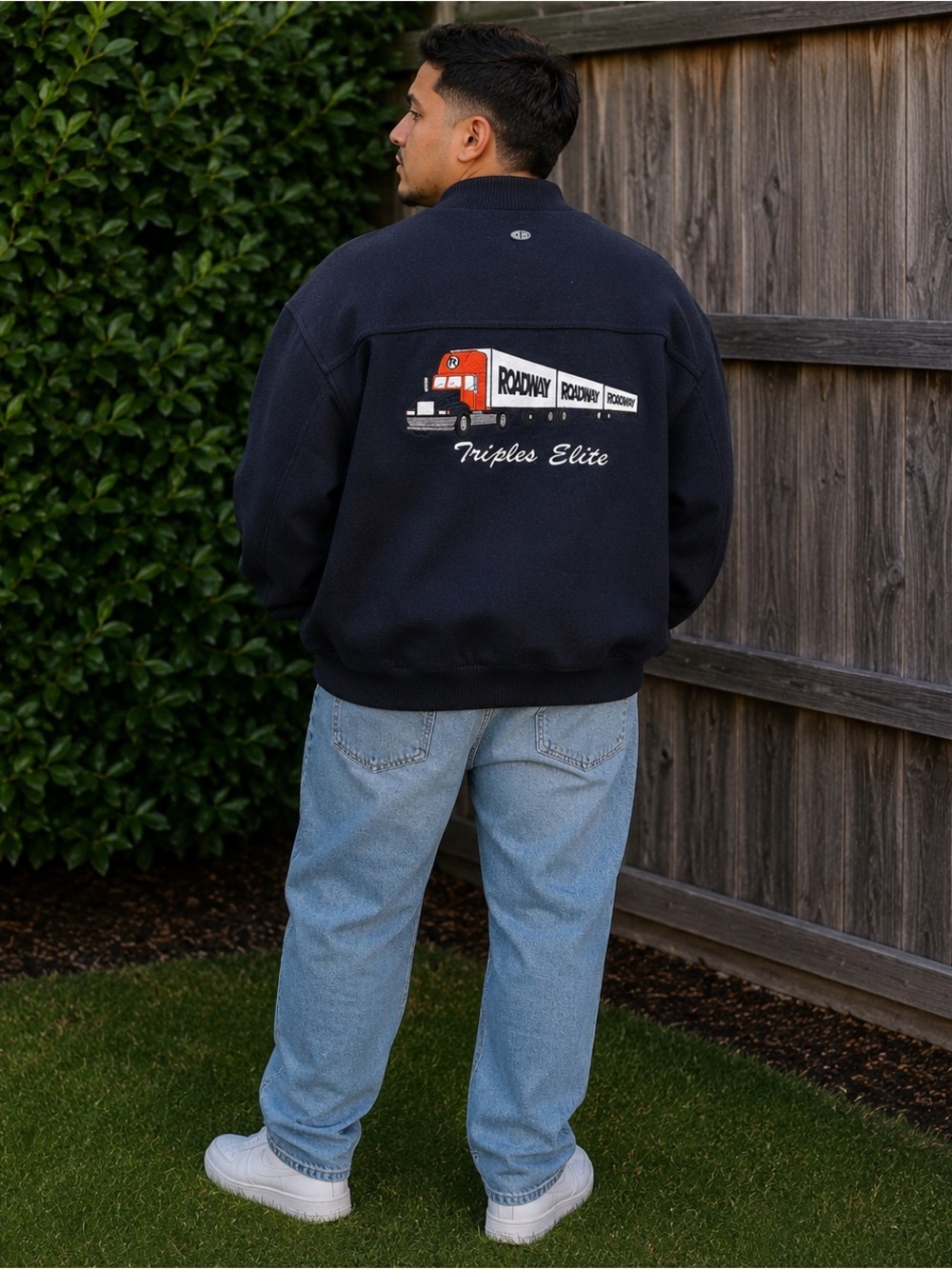 Vintage 90s ID Wear Roadway Triples Elite navy blue wool jacket